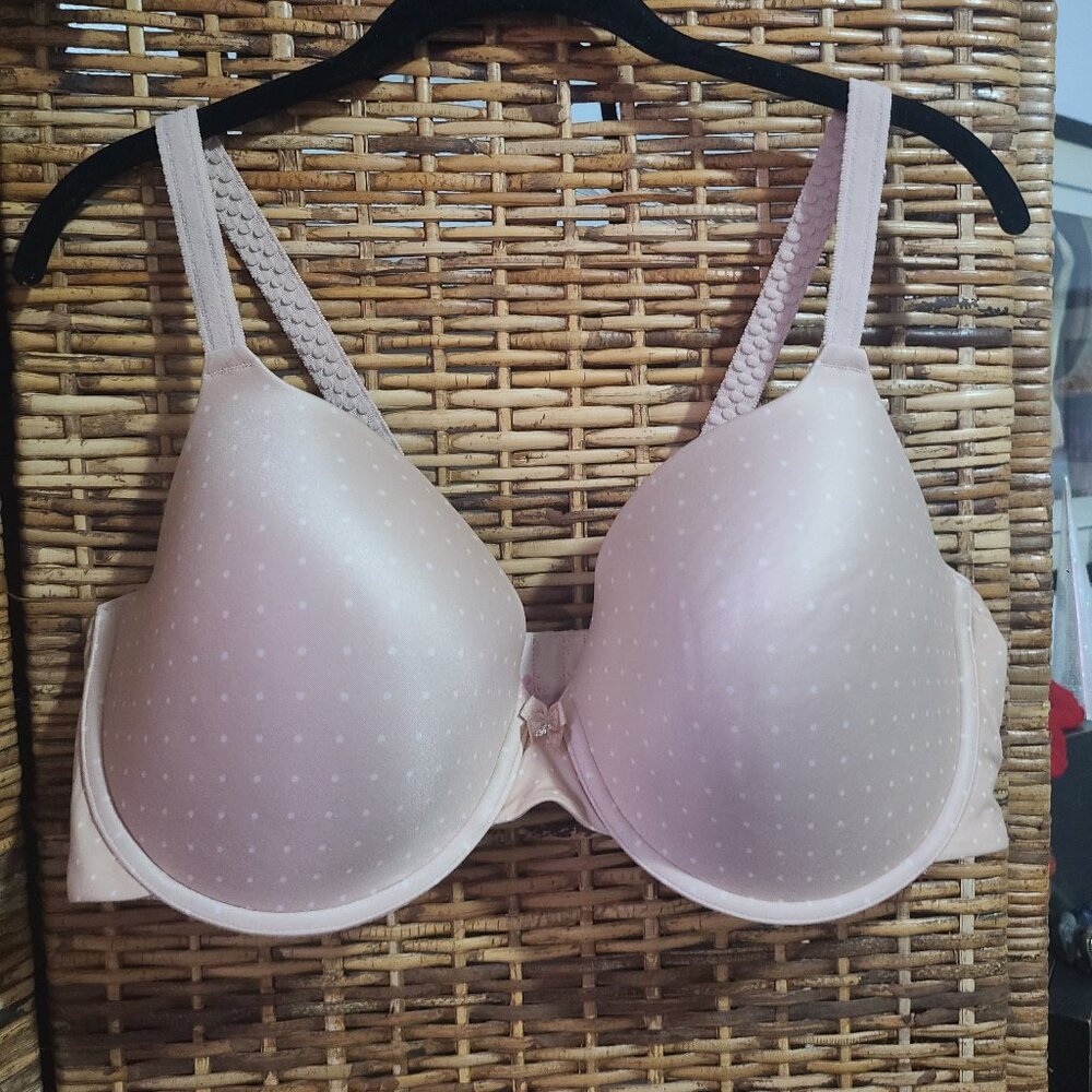 BREEZIES Padded Push Up Underwire Bra Size 44DD Beige W/ White Polka Dot
